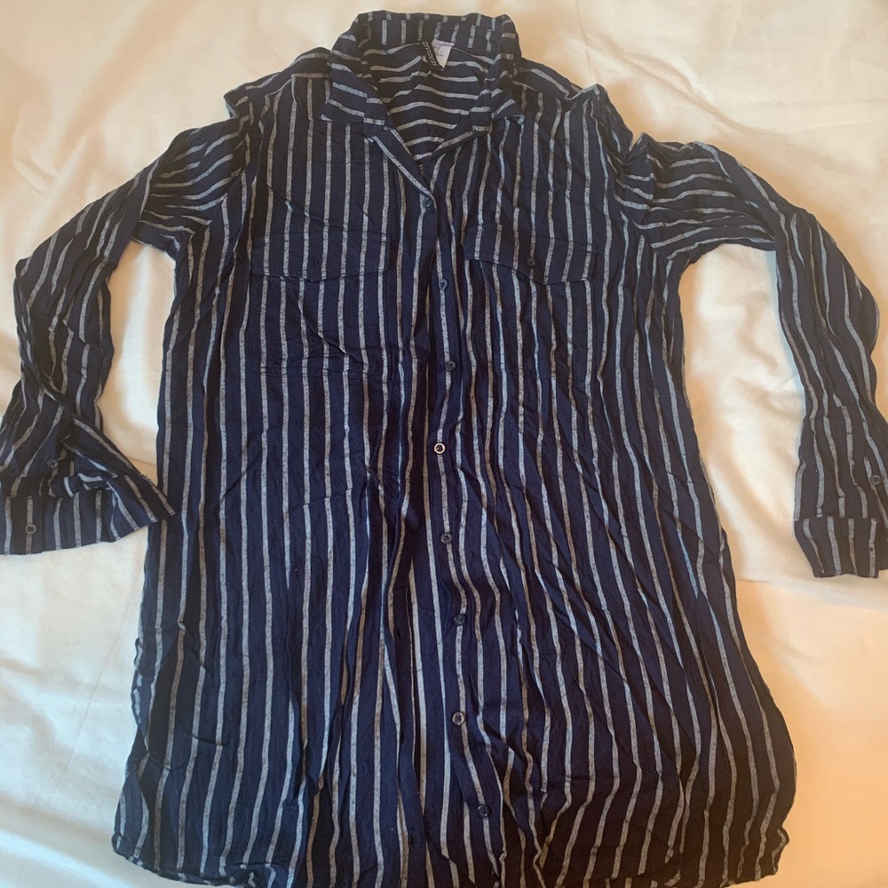 Soft Longsleeve Navy Shirtdress w/Heathered Stripe
